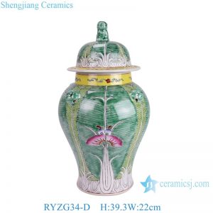 RYZG34-D Jingdezhen Ceramics Pastel Bok Choy Cabbage Flower Butterfly Ginger Jar Home Decoration