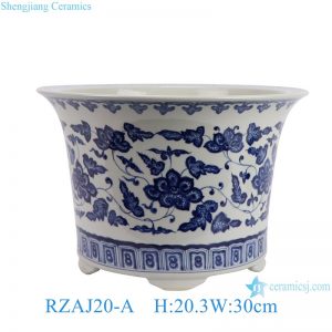 RZAJ20-A Blue and white Twsited flower pattern lotus triangle Ceramic flower pot Planter