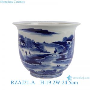 RZAJ21-A Blue and white hand painted landscape pattern ceramic flower pot table flower planter