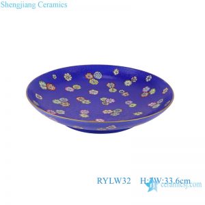 RYLW32 Colorful enamel  bottom blue Glazed Ceramic lotus flower plate