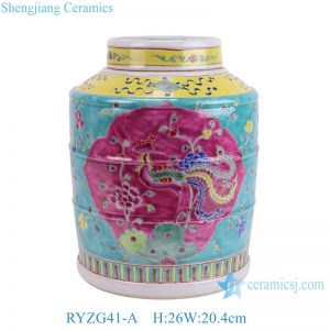 RYZG41-A Jingdezhen famille-rose green background butterfly and Bok Choy cabbage design ceramic jar