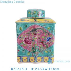 RZFA15-D Jingdezhen porcelain pastel green bottom window phoenix peony pattern ceramic rectangular jar