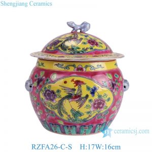 RZFA26-C Jingdezhen Porcelain Phoenix Peony Pattern on Red Background Ceramic Rice Drum