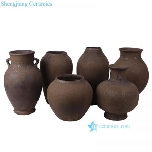 RZMY-Series Reactive Glaze Black Rust Solid Color Ceramic Flower Pottery tabletop flower Vase