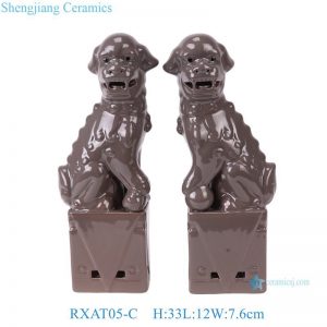 RXAT05-C Grey glazed lion ceramic statue sculptures handcraft animal foo dogs figurines