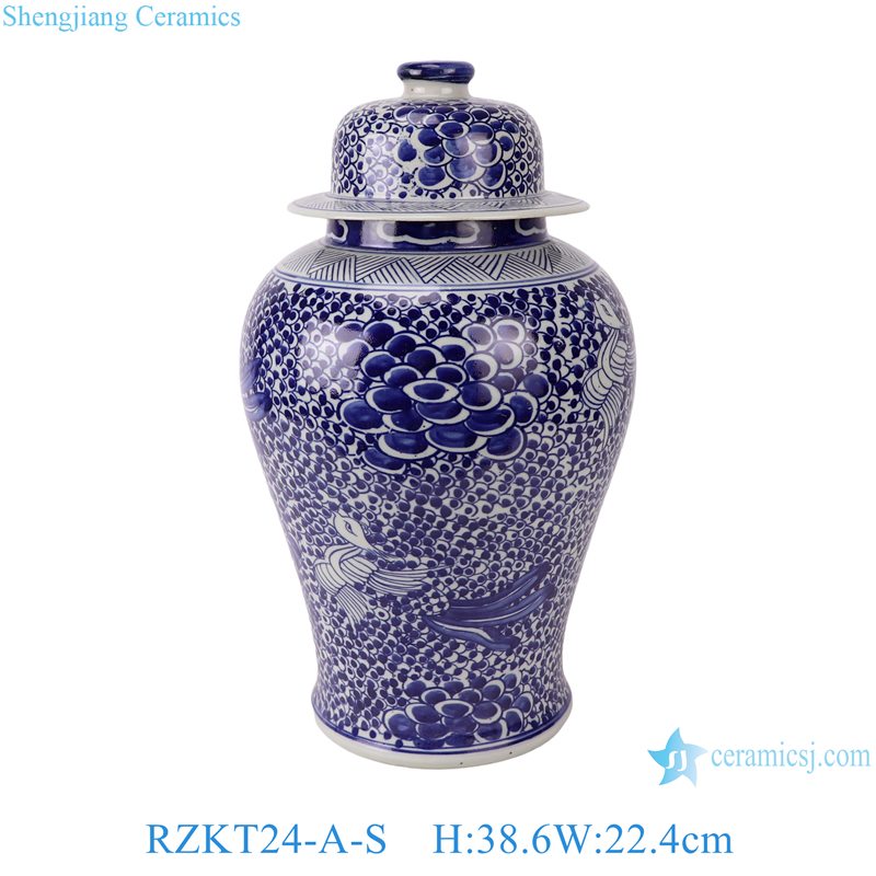 Blue & White Porcelain Ginger Jar - Peony & Butterfly Design Blue & White Porcelain Ginger Jar - Peony & Butterfly Design
