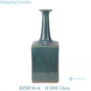 RZBF30-A Antique Style Dark green reactive glaze Square shape long neck Ceramic flower vase