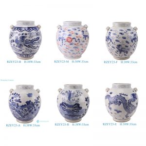 RZEY23 Jingdezhen Antique Blue and White Porcelain Jar Hand Painted Dragon Phoenix-Qilin Motifs Ancestor Ceramic Jar Urns