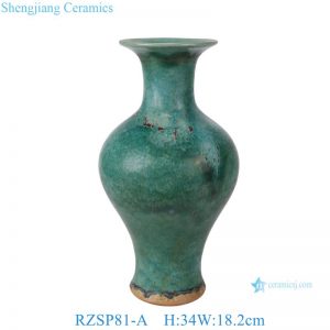 RZSP81-A Vintage Emerald Reactive Glazed Ceramic Vase Speckled Green Porcelain Vase