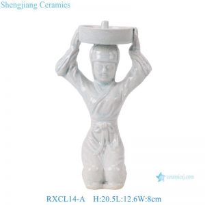 RXCL14-A Green White Porcelain Kneeling Tray Lady Sculpture