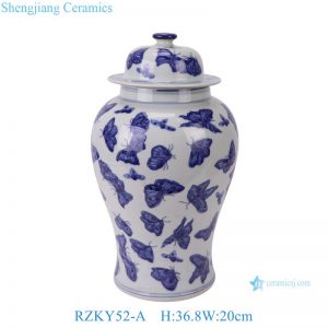RZKY52-A Blue and white butterfly patterned Chinese Porcelain general jar Temple jar Urns