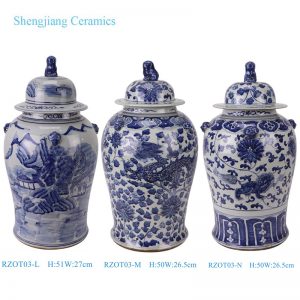 RZOT03-L-M-N Jingdezhen Blue and white landscape dragon Unicorn Chinese pattern Ceramic temple jar Urns