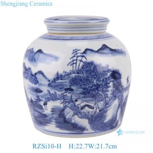RZSi10-G Jingdezhen Blue and White Kilin Unicorn Child Character Pattern Ceramic Pot Jar