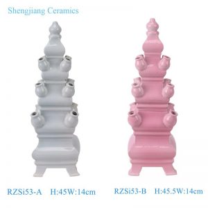 RZSi53-A-B Pink and White Flower Ceramic Pagoda Sculpture Tulip Vase