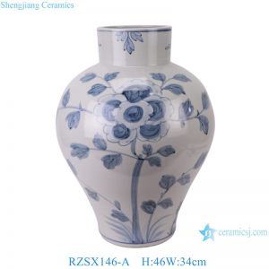 RZSX146-A Hand Painted Blue and White Floral Pattern Ceramic Vase for Villa