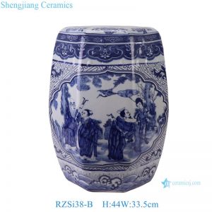 RZSi38-B Blue and White Figure Story Eight Immortals Pattern Octagonal Porcelain Stool