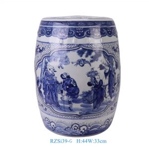 RZSi39-G Blue and White Figure Story Eight Immortals Pattern Round Ceramic Stool