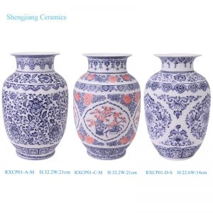 RXCP01-A-M/ RXCP01-C-M/RXCP01-D-S Blue and white Lotus Twisted flower pattern Ceramic small tabletop flower vase winter melon bottle