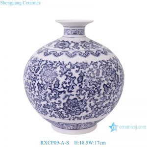 RXCP09-A-S Unglazed Blue and White Lotus flower pattern Pomegranate shape ceramic flower small vase