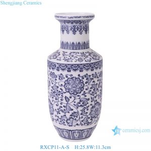 RXCP11-A-S Unglazed blue and white Lotus Twisted flower pattern stick bottle shape Small tabletop Ceramic flower vase
