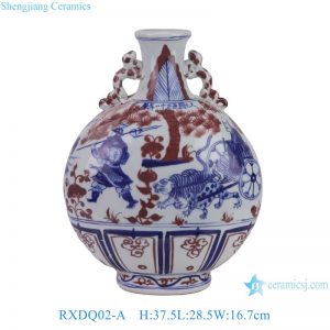 RXDQ02-A Chinese Ancient Red blue and white Guiguzi descending the mountain Story-telling Porcelain Fortune holding the moon Ancestor Vase
