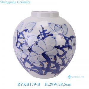 RYKB179-B Blue and white Porcelain Gold pieces and orchid patterned round Ceramic flower vase