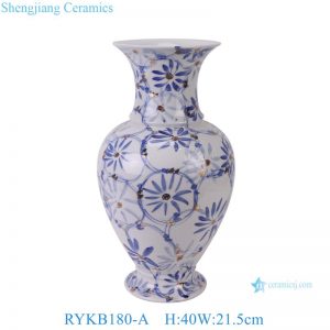 RYKB180-A Blue and white Gold Pieces flower leaf pattern fish tail bottle Ceramic flower vase