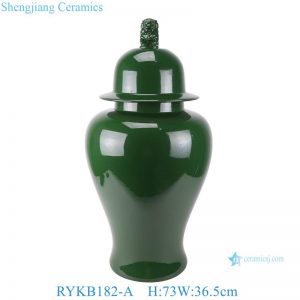 RYKB182-A Solid Green color glazed Ceramic lidded Pot Porcelain General Temple Jar with Lion head