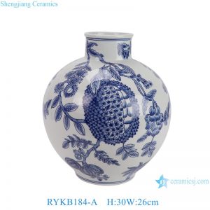 RYKB184-A Blue and white ceramic durian Leaf Pattern pomegranate shape Ceramic flower vase