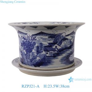 RZPJ21-A Hand-painted blue and white landscape home decoration ornaments ceramic flower pots