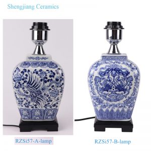 RZSi57-A-B-lamp Blue and white fish phoenix pattern rectangular square shape ceramic table lamp