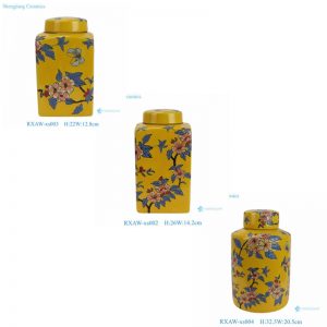 RXAW-xs002 3 4 Yellow background flower butterfly pattern square jar large and small, flat top jar home decoration storage jar