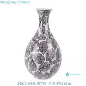 RXCE-66288-DC759 Minimalist Elegant Home Decoration Ceramic Vase with Floral Black and White Leaf Pattern Jade Spring Design