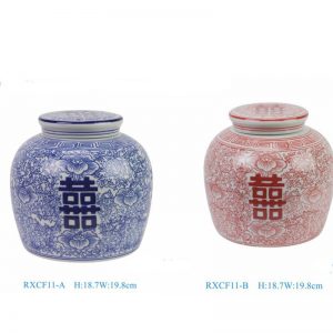 RXCF11-A-B  Jingdezhen Porcelain Blue White Red White Home Decor Storage Ceramic Double Happiness Jar