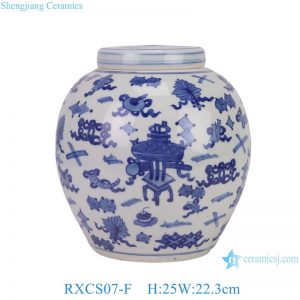 RXCS07-F Jingdezhen blue and white porcelain ancient pattern jar ceramic round jar home decoration storage
