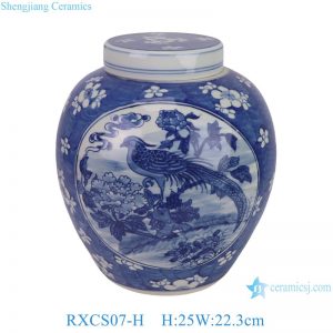 RXCS07-H Jingdezhen blue and white porcelain blue background plum blossom flower and bird ceramic jar home decoration storage