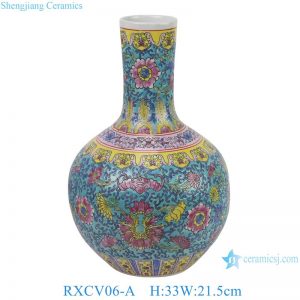RXCV06-A Jingdezhen porcelain pastel green background flower bat pattern home decoration ceramic celestial sphere vase