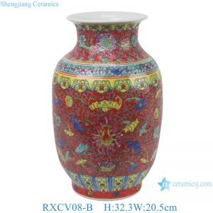 RXCV08-B Jingdezhen Pastel Pastel Red Background Flower Bat Pattern Ceramic Winter Melon Vase