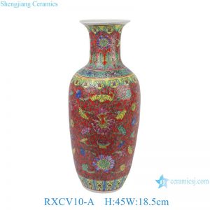 RXCV10-A Jingdezhen porcelain pastel red background floral bat pattern long winter melon ceramic bottle