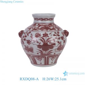 RXDQ08-A Jingdezhen Glazed Red Mandarin Ducks Playing in Water Hand painted  Ceramic Flower Pot  Vase lion ear