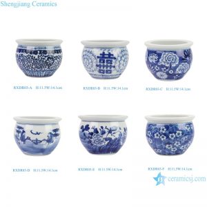 RXDR03-A-B-C-D-E-F-ZUHE Chinese Blue and White Porcelain Cost-effective Small Vat Incense Burner with Happy Character Pattern