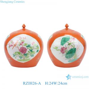 RZIH26-A-B Tongzhi Period Vintage Hand Painted Peoney and Lotus Pattern Watermelon Porcelain Jar