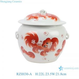 RZIH30-A Tongzhi Period Vintage Hand Painted Alum Red Lion Pattern Porcelain Jar