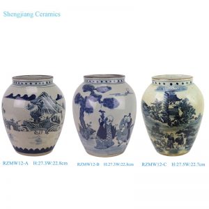 RZMW12-A-B-C Antique Handpainted Jingdezhen Landscape and Figure pattern Ceramic Tabletop Flower Vase decoration