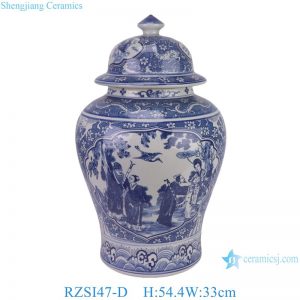 RZSI47-D Chinese Porcelain Hand-Painted Blue and White Windowed Figure of the Eight Immortals and Ceramic Ginger Jar