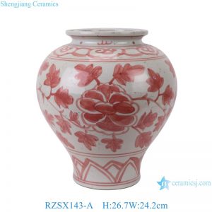 RZSX143-A Coral Red Flower Pattern Porcelain Vase Chinese Vintage Flower Motif Ceramic Vase