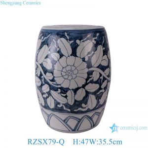 RZSX79-Q Jingdezhen Blue and white handpainted Sunflower pattern Ceramic drum stool cool pier