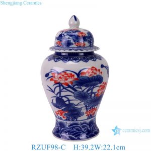RZUF98-C Chinese porcelain blue and white underglaze red lotus pattern home decoration storage ceramic general jar