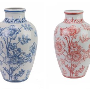 RXCF10-A-B Jingdezhen Porcelain Blue and White Glazed Red Flowers and Leaves Pattern Home Decoration Ceramic Winter Melon Vase