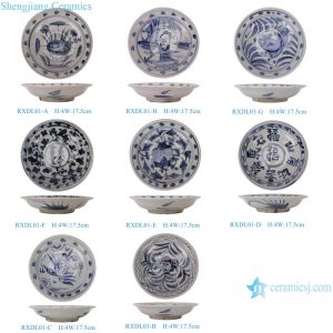 RXDL01 Series Chinoiserie Hand Painted Blue and White Porcelain Plates Antique Decorative Ceramic Plate